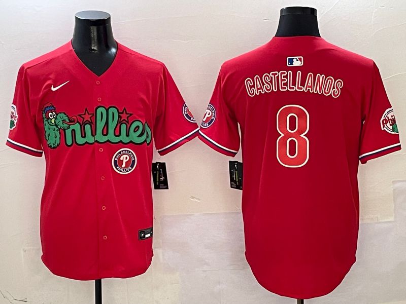 Men Philadelphia Phillies #8 Castellanos Red three generations Joint Name 2025 Nike MLB Jersey style 7